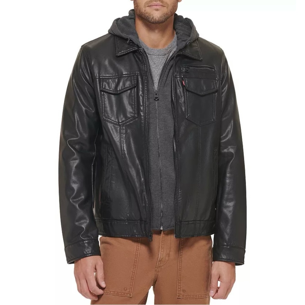 Faux Leather Hooded Levi’s Trucker Jacket - Lightly Used